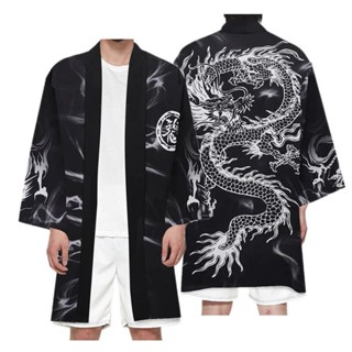 日式 和服 和風 半纏 狩衣 日本風 開襟 禪風 無印風 外套 日式浮世繪海鯉魚3D數碼印花創意和服羽織cosplay長