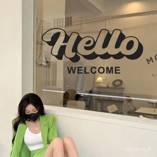 ⭐️優選好貨⭐️hello歡迎光臨墻貼鏡子拍照裝飾ins服裝奶茶咖啡店玻璃門貼紙防撞 OPAA