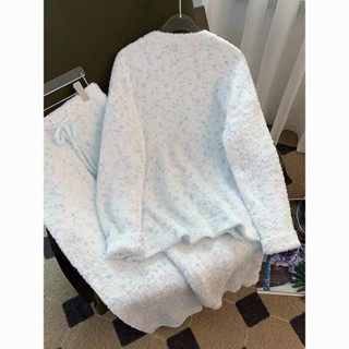 see 保暖睡衣 加絨睡衣 居家服 長袖睡衣 韓國軟糯半邊絨睡衣女加絨加厚秋冬季新款長袖毛絨學生家居服套裝