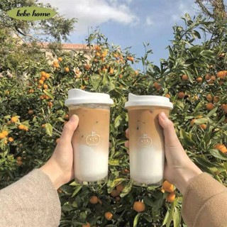 keke✨韓國ins網紅吸管杯少女心小蘋果透明耐熱防燙水杯咖啡杯牛奶杯果汁杯珍珠奶茶玻璃吸管隨手杯環保 水杯
