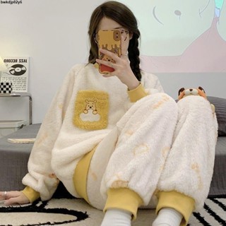 冬季睡衣💞💓爆款睡衣女秋冬季珊瑚絨加厚保暖韓版束口卡通可愛法蘭絨家居服套裝女