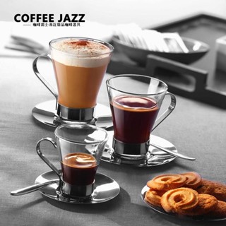【臺灣出貨】COFFEE JAZZ 家用創意把手意式濃縮咖啡杯透明耐熱玻璃美式拿鐵杯 創意咖啡杯 耐熱玻璃杯