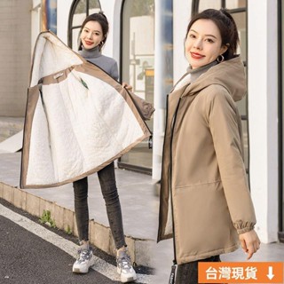 【臺灣出貨】加絨加厚中長款風衣女 秋冬女裝 秋冬外套 中年女裝 長版外套女 新款秋冬韓版小個子派剋服外套女潮ins