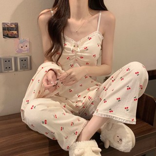 see 女生睡衣 居家服 家居服 睡衣套裝 帶胸墊睡衣女春秋款純欲風長袖長褲甜美休閑小個子薄款家居服套裝