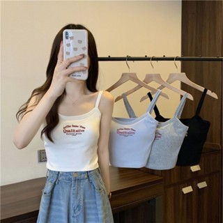 微辣上衣 背心 內衣 上衣 女裝 小可愛 短版 短版上衣 莫代爾棉吊帶背心女字母印花少女內搭外穿顯瘦辣妹短款打底衫上衣