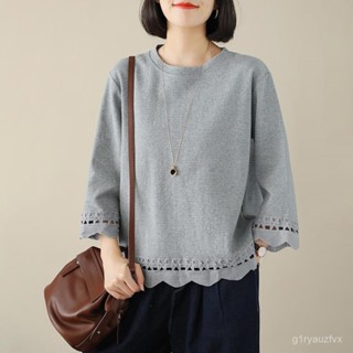🔥新北出貨🔥亞麻衫 日係上衣 棉麻女裝 亞麻t恤 七分袖 純棉T恤女2024春夏款韓版圓領百搭休閒顯瘦大碼寬鬆七分袖打底