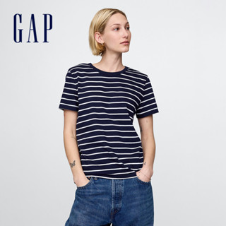 Gap 女裝 純棉圓領短袖T恤-海軍藍條紋(718877)