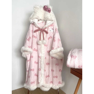 [新款上市] hellokitty睡袍珊瑚絨連帽睡衣女冬季 加絨加厚學生保暖居家服外穿 居家服 睡袍 睡衣女 家居服