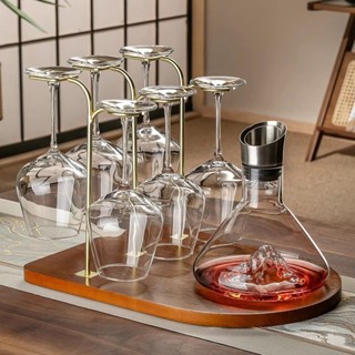 熱賣 酒杯 玻璃紅酒杯 白酒高腳杯 高腳杯 水晶杯 葡萄酒杯 香檳杯大肚勃艮第紅酒杯醒酒器一體架套裝家用水晶玻璃葡萄高腳
