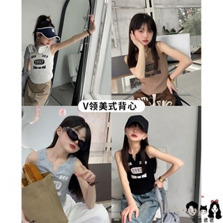 女童 韓版 背心 24夏季字母彈力短款百搭打底衫中大童吊帶無袖 上衣 潮 吊帶背心 兒童背心 兒童衣服 寶寶背心