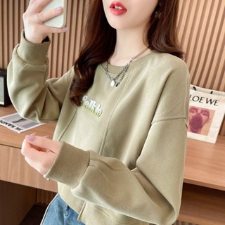 [Jaylee]衛衣女 春秋新款 韓版女裝 寬鬆上衣 時尚 百搭 小個子短款上衣 長袖上衣ins純棉t恤 長袖t恤