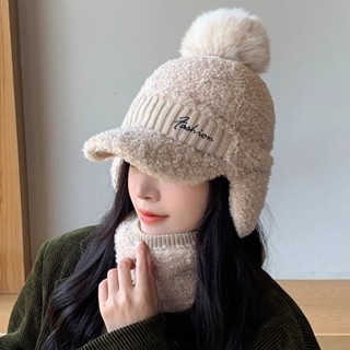 帽子女 秋冬帽 帽子💕23新款帽子女士冬季保暖護耳鴨舌帽防寒休閑百搭針織圍脖毛線帽