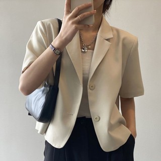 時尚短袖西裝外套女2024夏季薄款韓版新款垂感短款休閒小西服上衣XZWT~