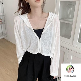 七喜 防曬開衫外套 女披肩 新款薄款 夏季長袖連帽寬鬆防曬衣服 女短款上衣 女生衣服