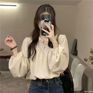 ✨U家女裝✨泡泡袖襯衫女秋季2024新款chic木耳邊設計感法式複古套頭長袖上衣