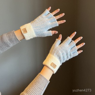 🔥新品熱賣🔥半指手套冬天女士加絨大童學生露指寫字ins辦公男保暖防寒棉毛綫 TTRH