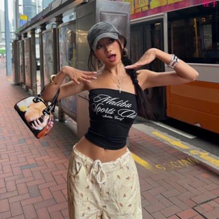 辣妹抹胸🎀美式辣妹字母印花吊帶抹胸背心夏季修身顯瘦打底復古