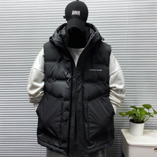 YLIE 羽絨服馬甲 馬甲背心 羽絨背心韓版大碼寬松300斤馬甲男冬季百搭保暖連帽工裝馬夾背心外套ins潮