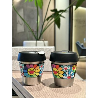 簡約生活◆熱賣村上隆太陽花限量款咖啡對杯 保溫杯 隨行杯 禮盒裝 一盒2只