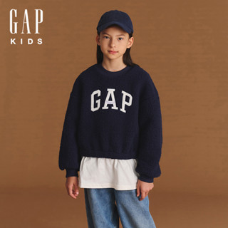 Gap 女童裝 Logo刺繡圓領長袖上衣-海軍藍(606603)