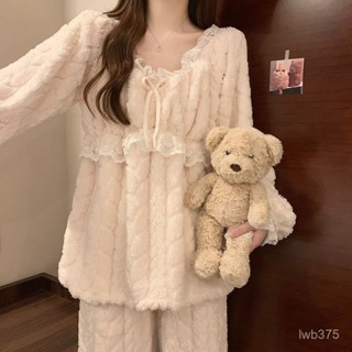 🔆小甜甜日係美衣👙新款冬季洋氣公主風睡衣女珊瑚絨甜美法蘭絨加絨加厚家居服兩件套 AM78