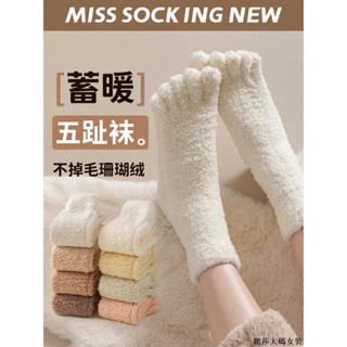 麗莎大碼加絨襪子 女生秋冬保暖襪子珊瑚絨五指襪冬季加厚保暖女特厚地板襪子男居家寬松睡覺專用睡眠