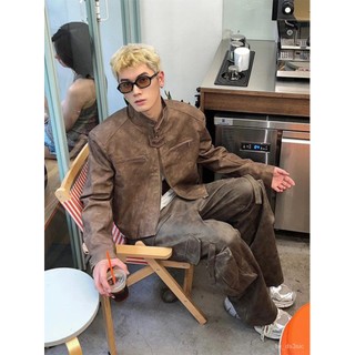 【優選皮衣】【優選皮衣】咖棕色短款皮衣外套男春秋痞帥高級感男裝cleanfit正肩飛行員夾剋 CW8J