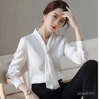 BINGTANG 品質精選 外搭襯衫 襯衣 長袖上衣 雪紡白色襯衫女新款2024年設計感小眾上衣垂感氣質顯瘦蝴蝶結襯衫