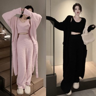 慄秋【】毛茸茸溫暖時尚睡衣套裝 女 2024新款甜美慵懶性感高階法式家居服