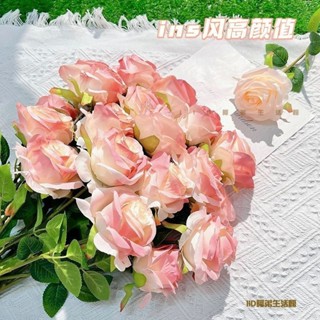 仿真花 假花 桌麵裝飾 攝影道具 擺件 乾燥花 永生花ins假玫瑰花模擬花束擺件插花拍照高顔值diy禮物碎冰藍客廳裝飾