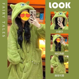冬天保暖睡衣 兒童睡衣 珊瑚絨睡袍 兒童睡袍 兒童浴袍 卡通睡袍 睡衣 睡袍 大眼仔睡衣女秋冬可愛卡通珊瑚絨外穿長款保暖
