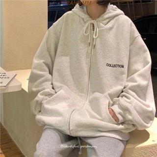 胖MM 連帽外套 女生外套 長袖連帽衛衣女秋季 新款bf風韓版學生寬鬆外套上衣ins潮 白色連帽外套