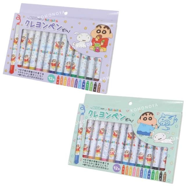 【現貨】小禮堂 蠟筆小新 12色蠟筆 附著色紙