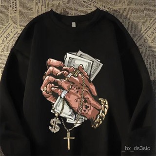 【秋冬上新】美式複古潮牌hiphop加絨圓領衛衣男秋冬寬鬆ins歐美情侶長袖上衣 THGV