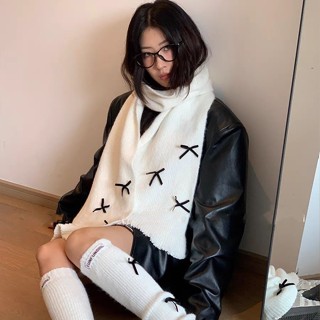 🧶限時免運🧶韓國高階設計款精緻蝴蝶結圍巾女秋冬含羊毛披肩加厚保暖少女圍脖圍巾 圍脖 寒流圍巾 保暖圍巾 針織圍巾