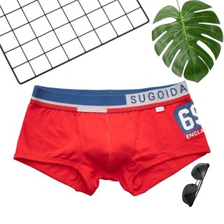 SUGOIDAN純棉運動夏季低腰性感69平角褲U凸透氣潮青年印花四角褲