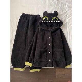 【熱賣新款】珊瑚絨無牙仔睡衣女冬季加絨加厚保暖法蘭絨連帽秋冬款居家服套裝