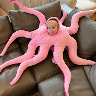 萬聖節衣服 萬聖節裝扮 小孩 萬聖節 服飾 兒童 卡通可愛爬服章魚兒童玩具親子裝扮玩偶八爪魚公仔連體 潼YOYO