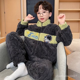 諮詢購買 可得免運 兒童睡衣男孩秋冬季法蘭絨加厚款男童青少年大童珊瑚絨睡衣冬天款 內搭服居家服 卡通 睡衣 童裝