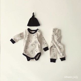 小象春秋款韓版寶寶衣服 嬰兒衣服 嬰兒爬服 兒童包屁衣 寶寶包屁衣 男女寶寶打底衫打底褲帽子三件套 新生兒衣服 連體衣