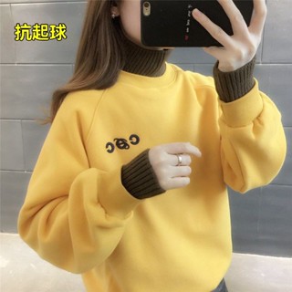 抗起球假兩件加絨衛衣女秋冬新款韓版寬松半高領保暖上衣 韓版上衣 長袖上衣 顯瘦上衣 大尺碼女裝 設計感上衣 氣質穿搭