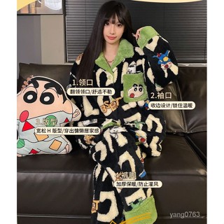 【熱銷】睡衣 蠟筆小新 珊瑚絨加厚睡衣女款冬季法蘭絨家居服套裝 居家服 珊瑚絨 珊瑚絨睡衣 家居服 男生睡衣 法蘭絨睡衣