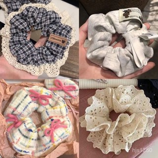 【魅小姐】英倫學院風髮圈 格紋髮圈 法式髮圈 復古蕾絲髮飾 藍黑撞色大腸髮圈 蝴蝶結少女頭繩 ins風髮圈組 仙女髮圈