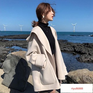 【唯家】高階雙麵羊絨大衣女2024年秋冬新款連帽短款小個子毛呢子外套加厚