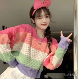 會琴服飾 鏤空針織上衣 糖果色設計感撞色長袖套頭毛衣女新款小眾甜辣顯瘦短款毛綫針織衫