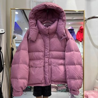 羽絨外套 2024秋冬新款羽絨服女短版連帽加厚韓版寬鬆顯瘦麵包服白鴨絨外套 防寒 保暖羽絨服 白鴨絨外套女生1122 9