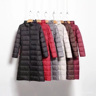 保暖外套 韓版 秋冬新款羽絨服女輕薄中長版過膝修身時尚百搭連帽潮 羽絨外套連帽1124 OUYO