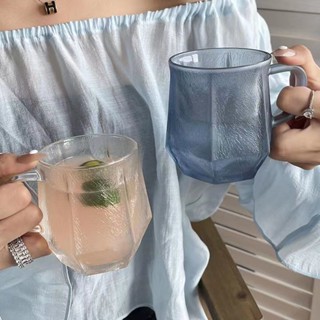 超可愛水杯✨ 水杯 辦公水杯 磨砂冰川紋玻璃杯高顏值ins風辦公室家用女帶把手喝水杯子咖啡杯