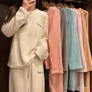 臺灣出貨 秋冬保暖睡衣 睡衣女 可愛套裝珊瑚絨居家外穿百搭休閒寬鬆保暖僊女睡衣