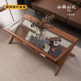 Bubble Shop🫧侘寂風玻璃茶幾櫻桃木設計師客廳陽臺實木茶桌桌子小戶型簡約00